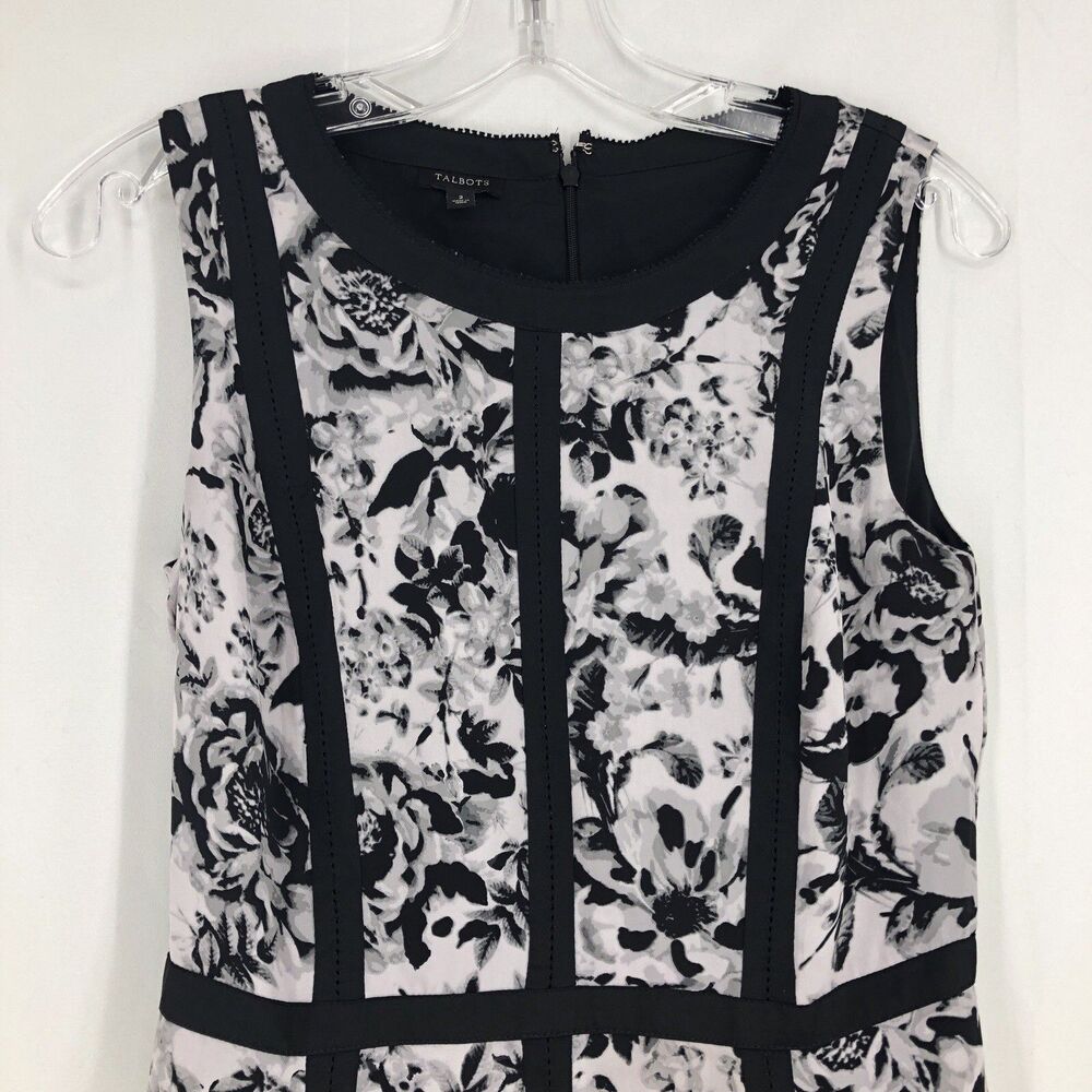 Talbots Midi Dress 2 Black White Floral Sleeveless Fit Flare
